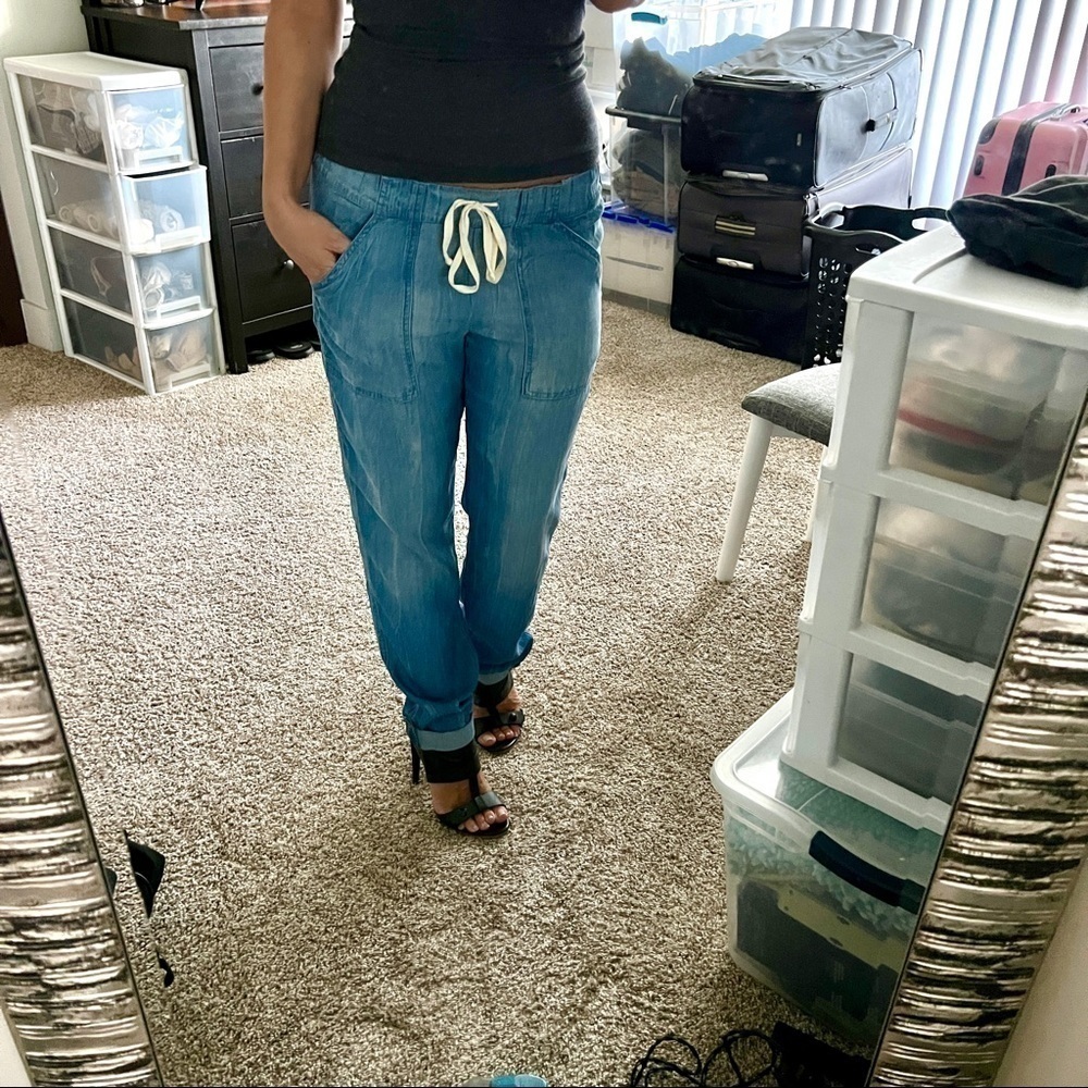 Splendid Wide leg Draw String Denim Pants with Rolled Button Ankle. Hard 2 Find! - Picture 5 of 16